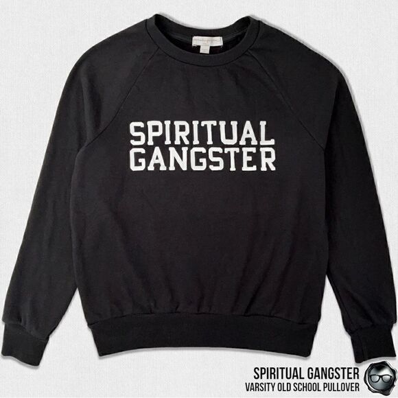 SPIRITUAL GANGSTER VARSITY OLD SCHOOL PULLOVER SWEATSHIRT IN VINTAGE BLACK XS